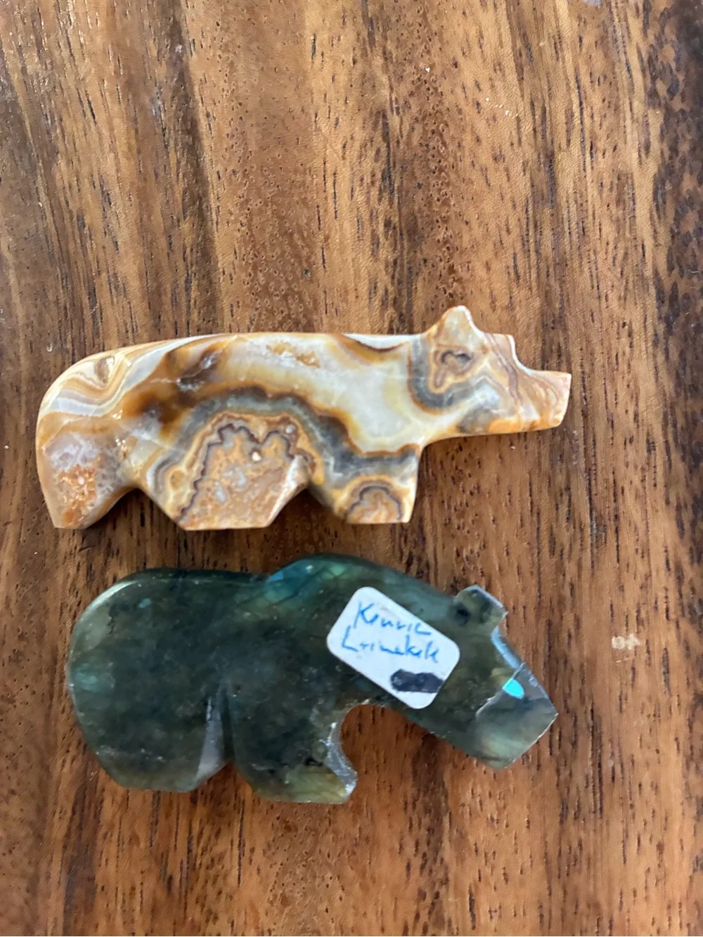 Natural Stone Bear Figurines/Fetishes— Brown and Dark Green/Blue